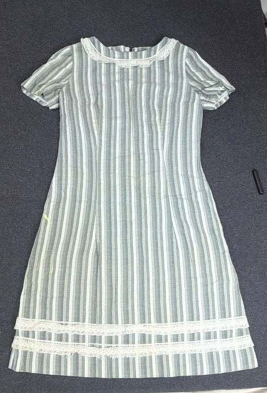Vintage Green and White Striped Lace Trim Dress